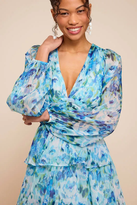 Macy Light Blue Multi Floral Tiered Midi Dress sold by Lulus product image thumbnail 2