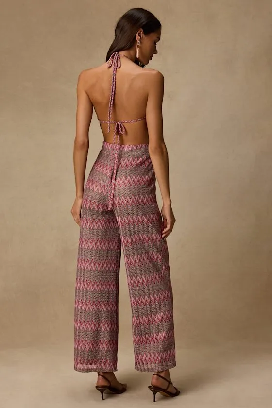 Shar Pink Multi Crochet Knit Backless Jumpsuit sold by Lulus product image thumbnail 2