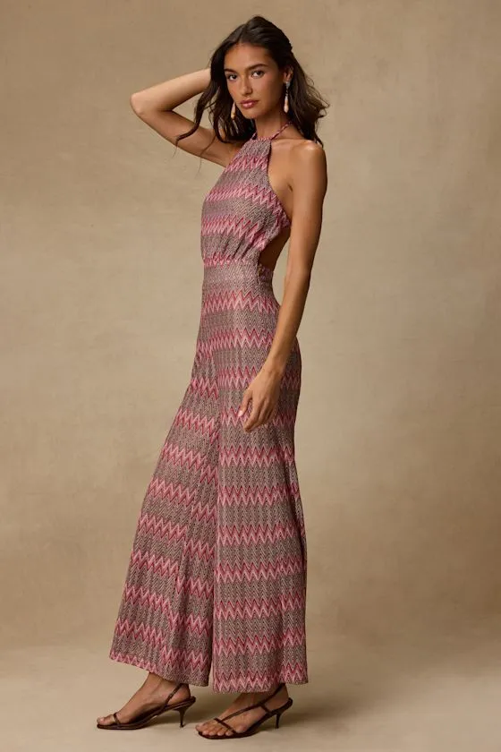 Shar Pink Multi Crochet Knit Backless Jumpsuit sold by Lulus product image thumbnail 3