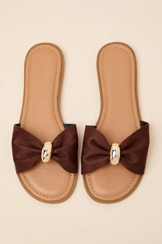 Nara Brown Suede Slide Sandals made by Lulus