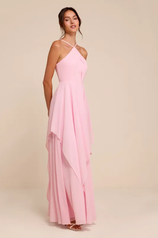 Aletta Light Pink Tiered Halter Maxi Dress made by Lulus