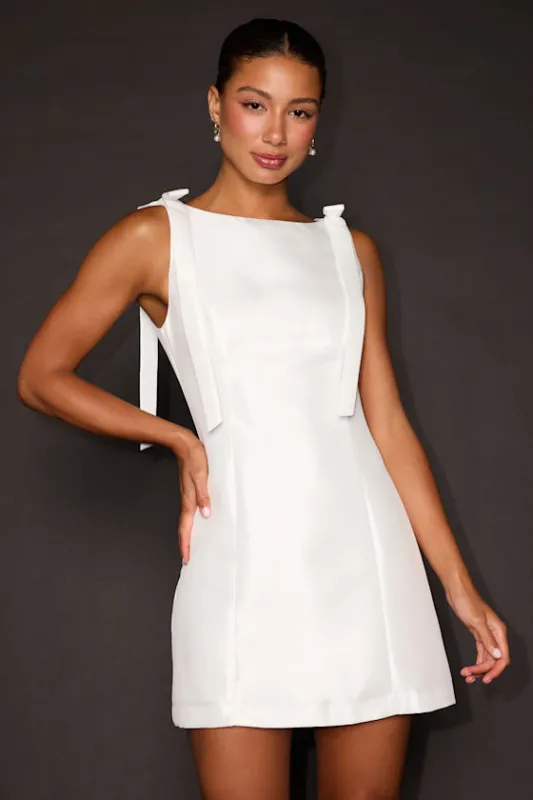 Kingsley White Satin Bow Shift Mini Dress made by Lulus