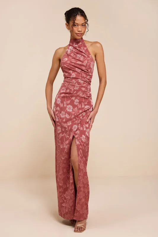 Felicia Rusty Rose Floral Burnout Column Maxi Dress made by Lulus