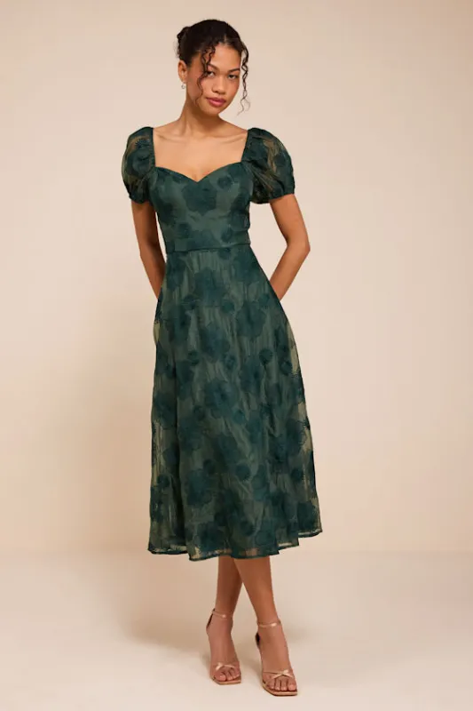 Sweetest Behavior Emerald Embroidered Puff Sleeve Midi Dress made by Lulus