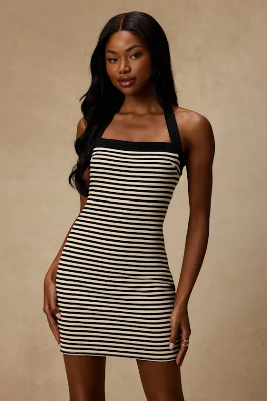Avery Black and Ivory Striped Knit Mini Dress made by Lulus