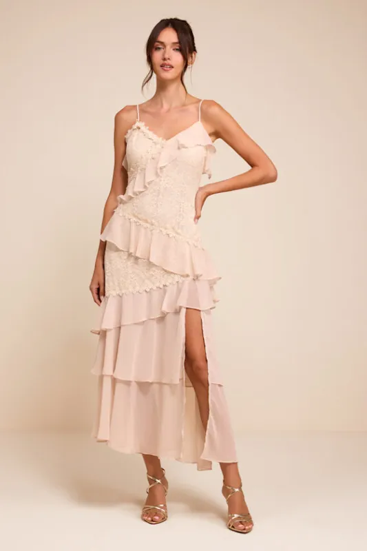 Shay Cream Tiered Lace Midi Dress made by Lulus