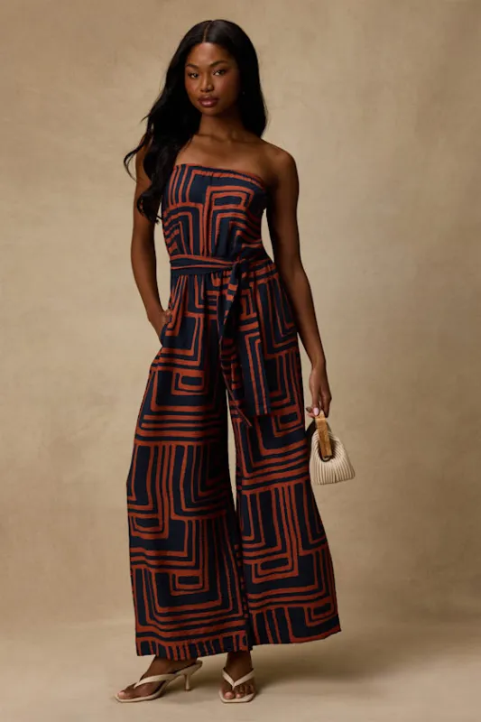 Lanora Navy Abstract Print Wide-Leg Jumpsuit made by Lulus
