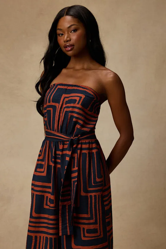 Lanora Navy Abstract Print Wide-Leg Jumpsuit sold by Lulus product image thumbnail 2