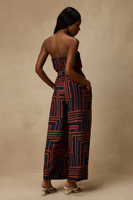 Lanora Navy Abstract Print Wide-Leg Jumpsuit sold by Lulus product image thumbnail 3