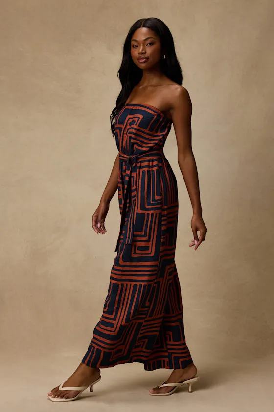 Lanora Navy Abstract Print Wide-Leg Jumpsuit sold by Lulus product image thumbnail 4