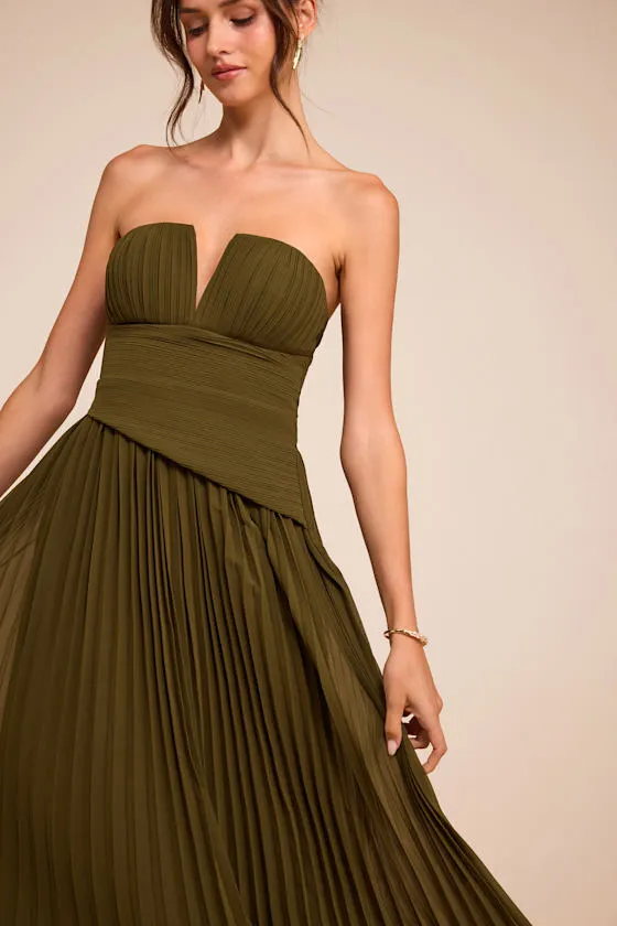 Zea Olive Green Pleated Drop Waist Maxi Dress sold by Lulus product image thumbnail 2