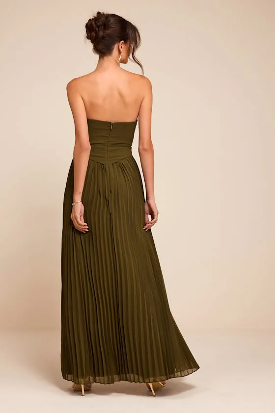 Zea Olive Green Pleated Drop Waist Maxi Dress sold by Lulus product image thumbnail 3