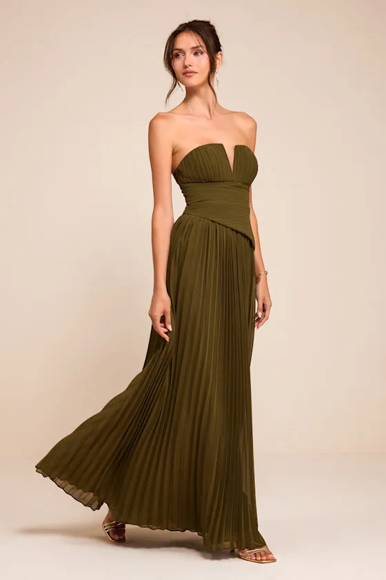 Zea Olive Green Pleated Drop Waist Maxi Dress sold by Lulus product image thumbnail 4