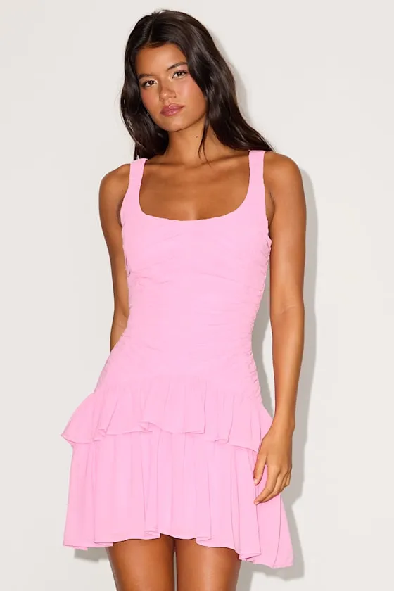 Castoria Pink Pleated Tiered Mini Dress sold by Lulus product image thumbnail 2