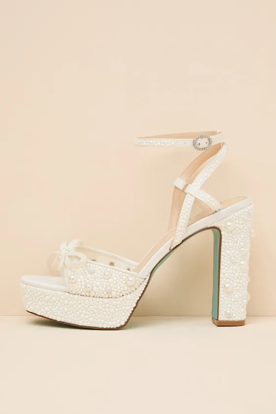 Enola Ivory Pearl Platform Ankle Strap High Heel Sandals sold by Lulus