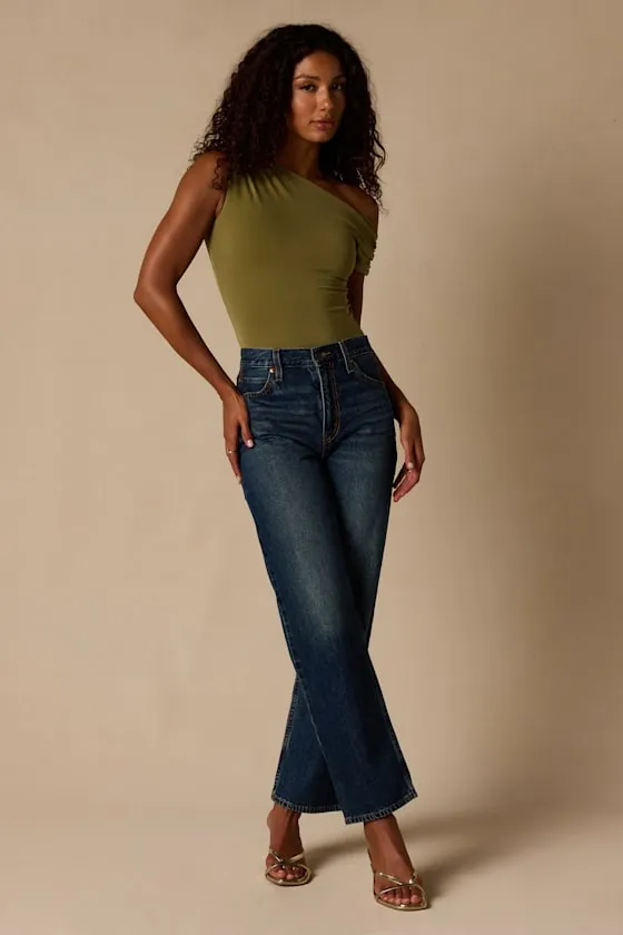 Lulah Olive Green Slinky Knit Asymmetrical Bodysuit sold by Lulus product image thumbnail 3