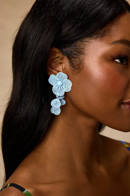 Elle Blue Floral Drop Earrings made by Lulus