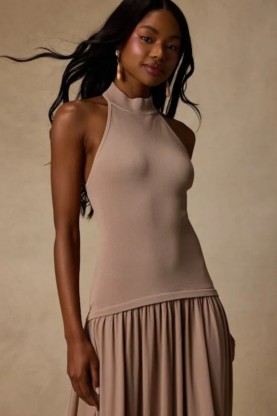 Drusilla Taupe Drop Waist Midi Dress sold by Lulus product image thumbnail 2