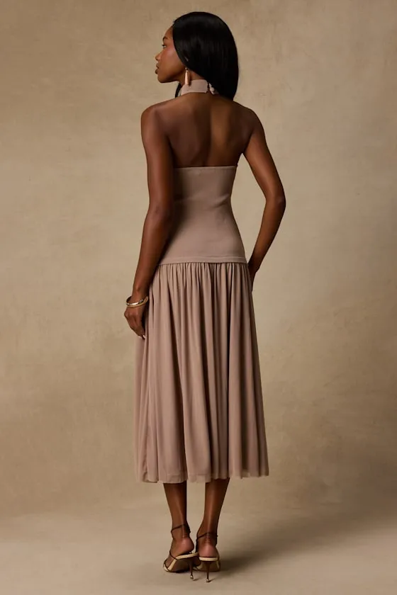 Drusilla Taupe Drop Waist Midi Dress sold by Lulus product image thumbnail 3