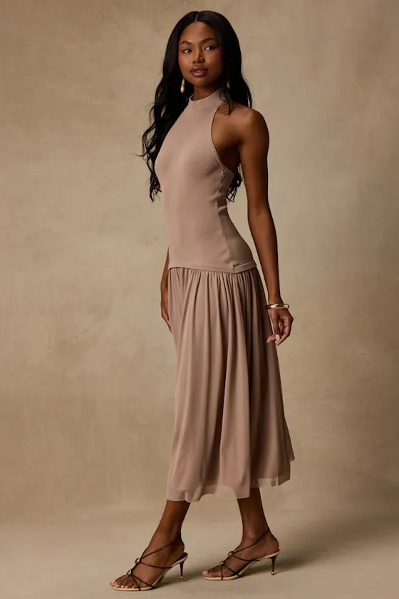 Drusilla Taupe Drop Waist Midi Dress sold by Lulus product image thumbnail 4