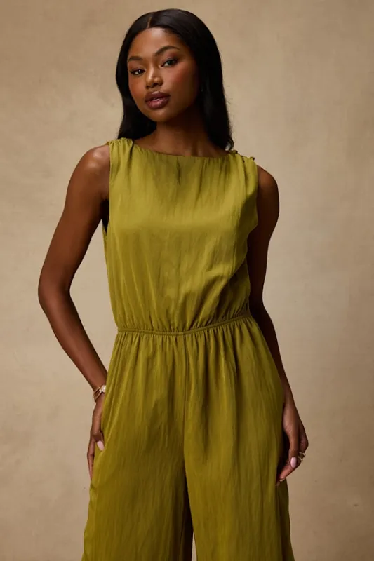 Nami Chartreuse Cotton Wide-Leg Jumpsuit made by Lulus