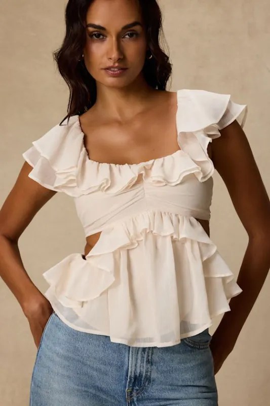 Lilo Ivory Ruffled Cutout Top made by Lulus