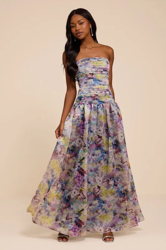 Kasandra Light Blue Multi Floral Organza Drop Waist Maxi Dress made by Lulus