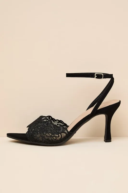 Regatta Black Lace Ankle Strap High Heel Sandals made by Lulus