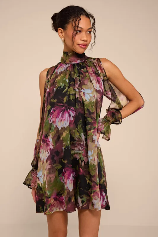 Helsi Green Multi Floral Long Sleeve Mini Dress made by Lulus