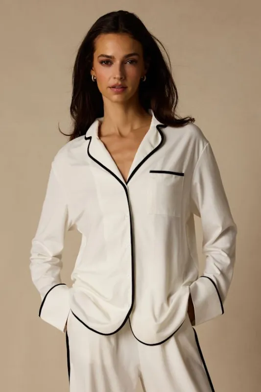 Surina Ivory and Black Long Sleeve Two-Piece Pajama Set made by Lulus