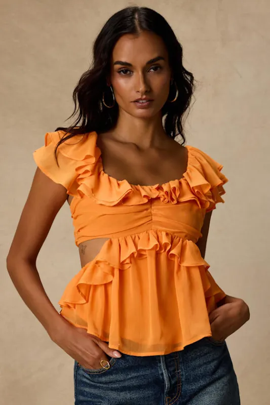 Lilo Orange Ruffled Cutout Top made by Lulus