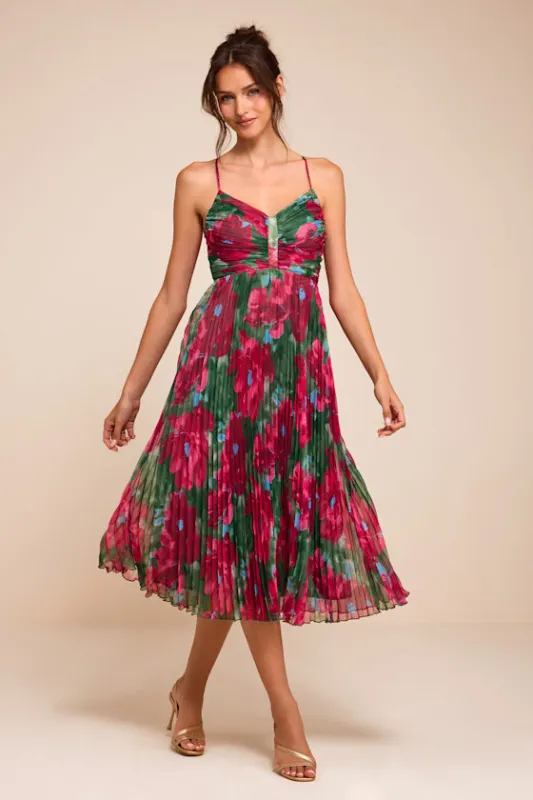 Whitley Green Multi Floral Pleated Sleeveless Midi Dress made by Lulus