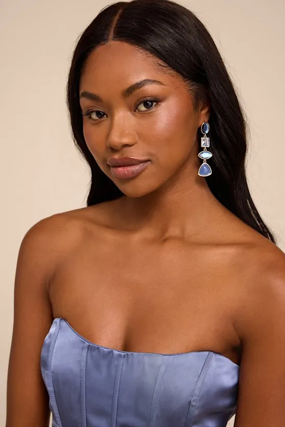 Blair Blue Rhinestone Drop Earrings sold by Lulus product image thumbnail 3
