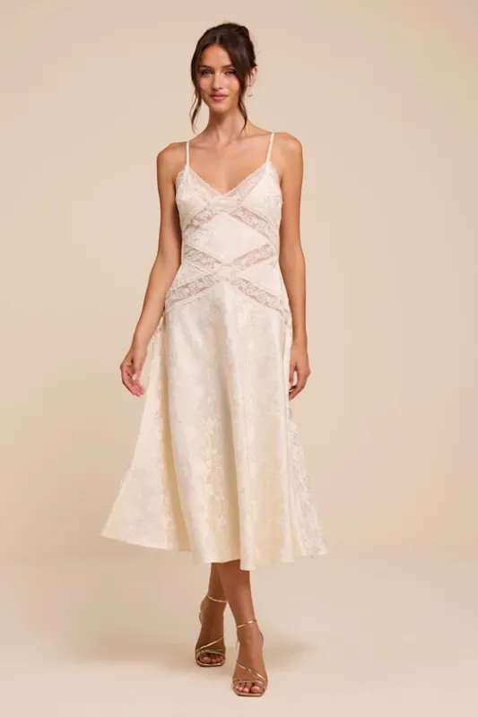 Adia Ivory Floral Jacquard Satin Midi Dress made by Lulus