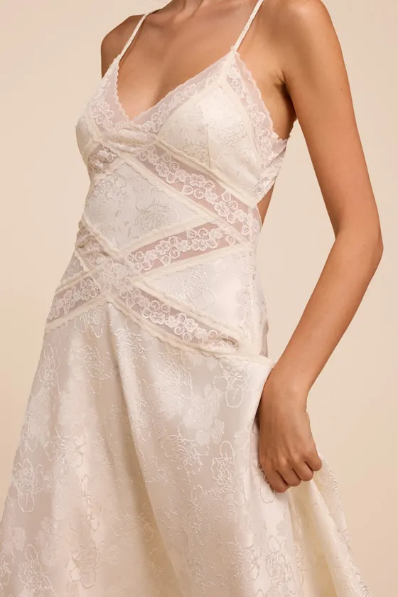 Adia Ivory Floral Jacquard Satin Midi Dress sold by Lulus product image thumbnail 2