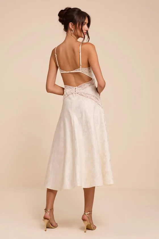 Adia Ivory Floral Jacquard Satin Midi Dress sold by Lulus product image thumbnail 3