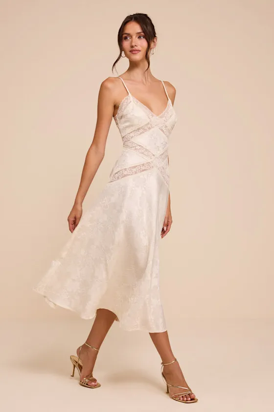 Adia Ivory Floral Jacquard Satin Midi Dress sold by Lulus product image thumbnail 4