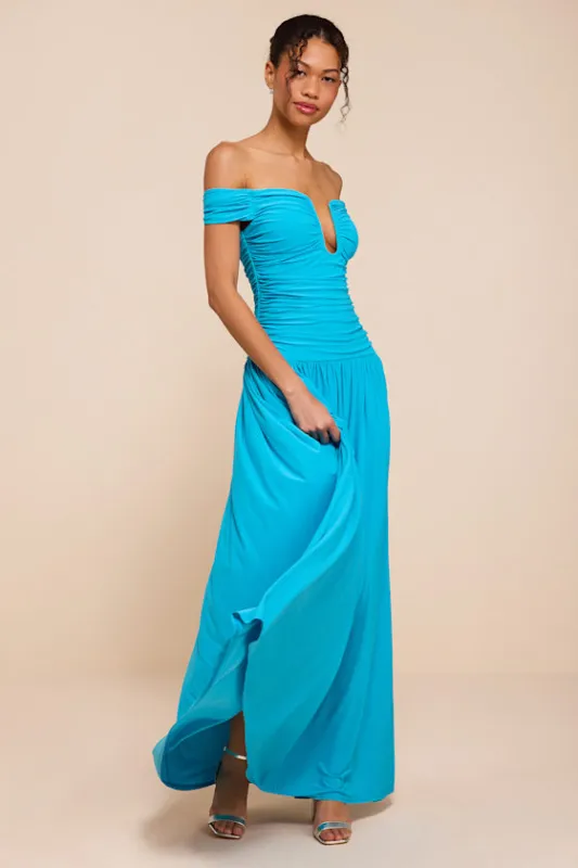 Aniya Turquoise Jersey Knit Drop Maxi Dress made by Lulus