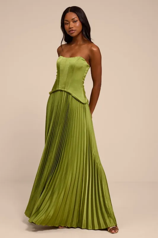 Makani Lime Green Satin Bustier Maxi Dress made by Lulus