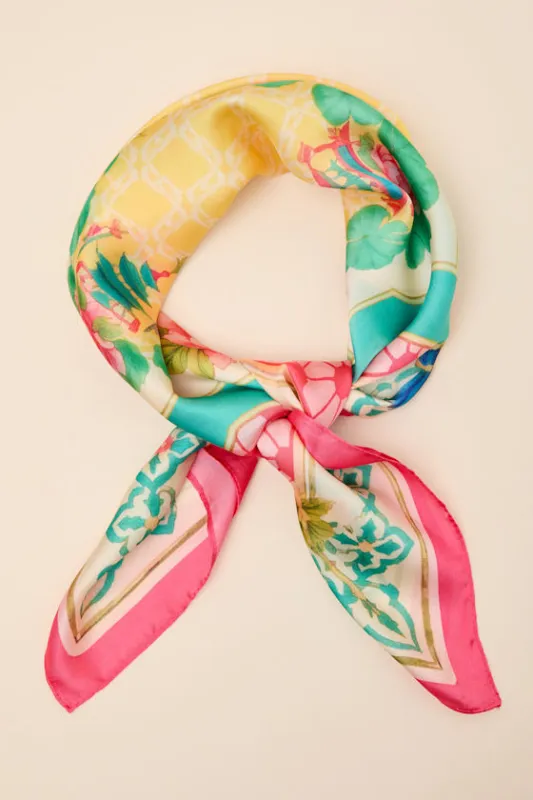 Fadia Pink Multi Print Satin Scarf made by Lulus