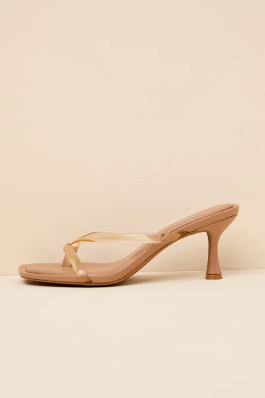 Muri Camel Vinyl Kitten Heel Thong Sandals made by Lulus