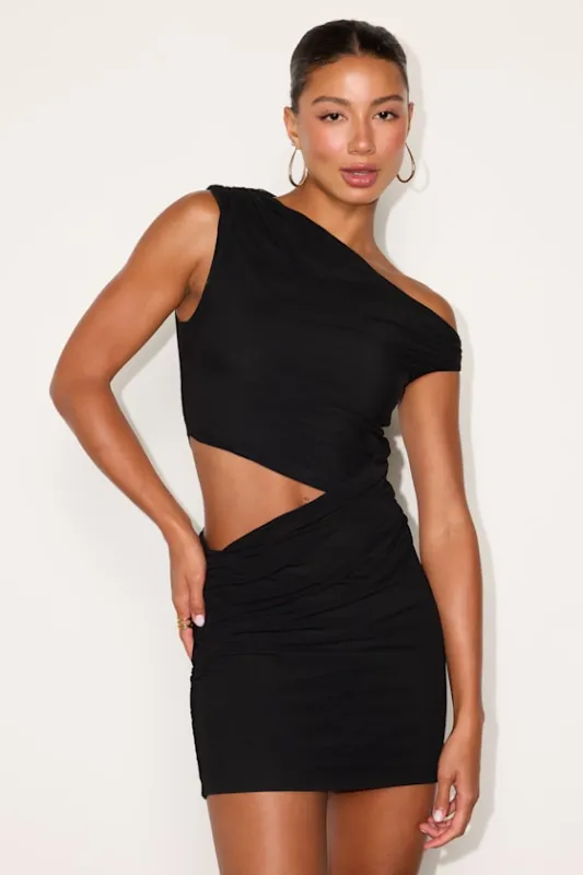 Danaya Black Mesh Asymmetrical Mini Dress made by Lulus