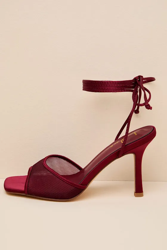 Harlan Burgundy Mesh Lace-Up High Heel Sandals sold by Lulus