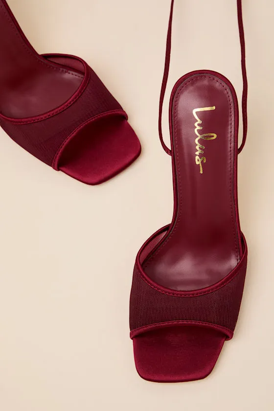 Harlan Burgundy Mesh Lace-Up High Heel Sandals sold by Lulus product image thumbnail 2