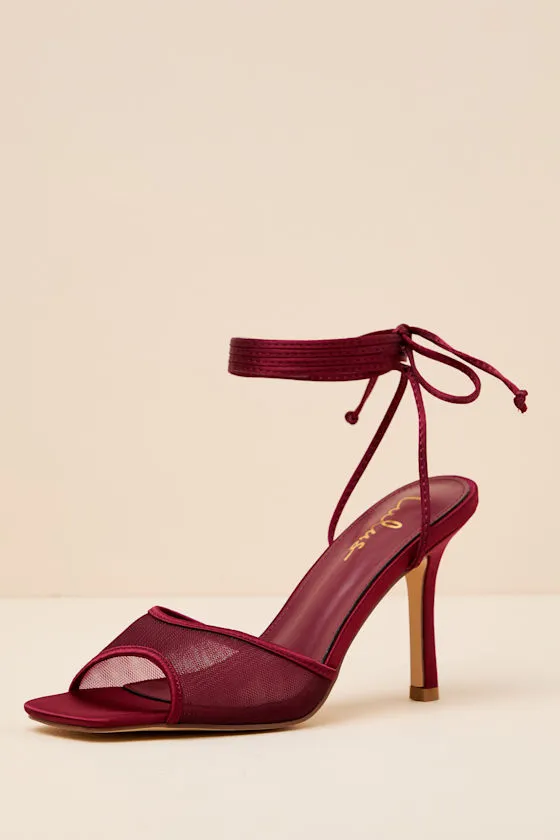 Harlan Burgundy Mesh Lace-Up High Heel Sandals sold by Lulus product image thumbnail 3