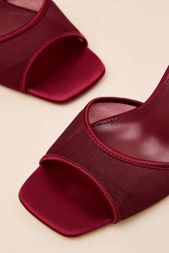 Harlan Burgundy Mesh Lace-Up High Heel Sandals sold by Lulus product image thumbnail 4
