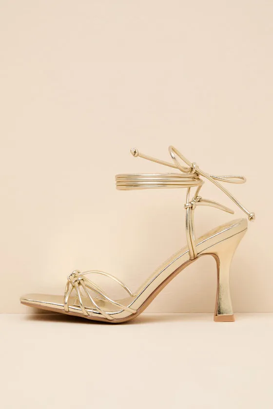 Anka Gold Strappy Lace-Up High Heel Sandals sold by Lulus product image thumbnail 2
