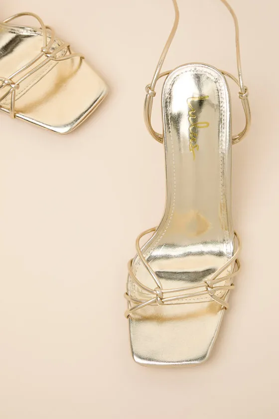 Anka Gold Strappy Lace-Up High Heel Sandals sold by Lulus product image thumbnail 4