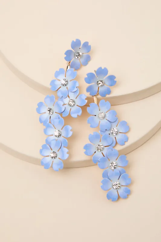 Alaina Blue Floral Rhinestone Drop Earrings made by Lulus