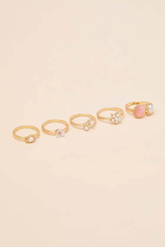 Isadora Gold Pearl Five-Piece Ring Set sold by Lulus product image thumbnail 2